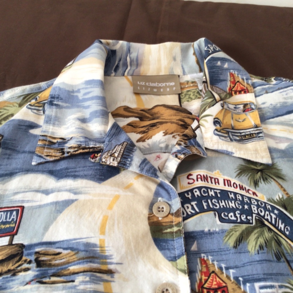 Liz Claiborne Lizwear Large So. Calif. Shirt Malibu, Santa Monica, Laguna Beach - Picture 3 of 12